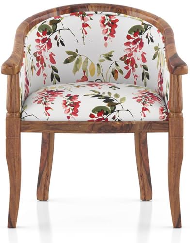 Image of Solid Wood Chair Wooden Single Seater Sofa Chair for Living Room, Bedroom, Outdoor & Indoor - Teak & Carmine Cassia