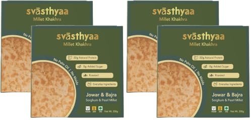 Image of Svasthyaa Jowar & Bajra Millet Khakhra | Roasted Gujarati Khakra Snack | No Palm Oil, No Maida | Healthy Light Diet Snack for Weight Loss | 200g | Pack of 4