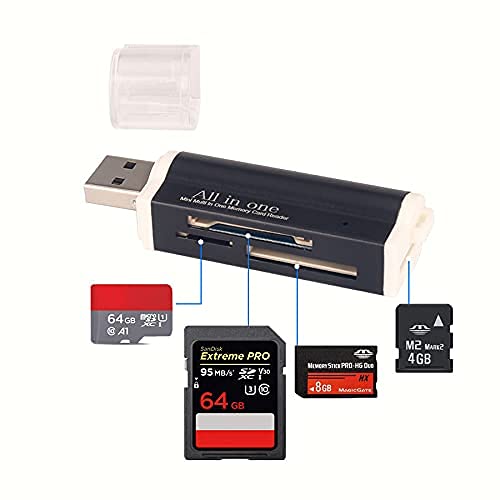 Erisin Tout en 1 Lecteur de carte mémoire externe USB 2.0 pour Micro SD MMC SDHC M2 TF 4 emplacements Compatible Windows/Mac Cover