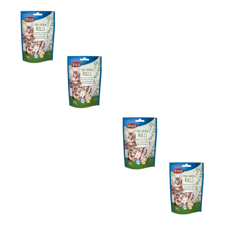 Trixie Premio Fish Chicken Rolls | Paquete de 4 | 4 x 50 g | Alimento complementario para Gatos | con Pollo y abadejo | Sin Gluten, sin azúcares añadidos | Bolsa sellable