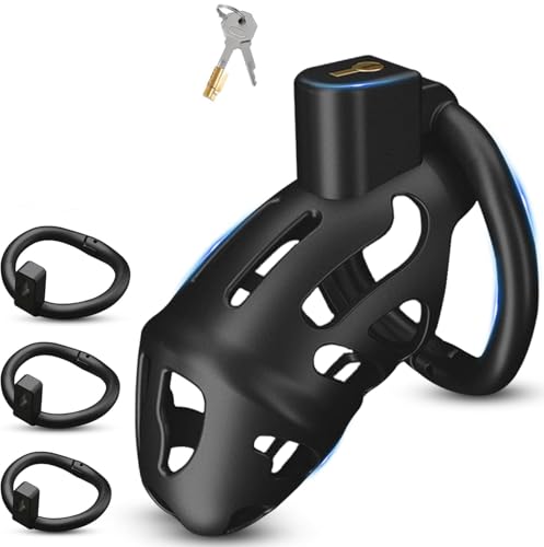 BDSMJOY Chastity cage con 3 Anelli per il Pene Rimovibili, Gabbia pene per uomo, Design ergonomico uomo pene Cock cage, Comodo da indossare, buona traspirabilità