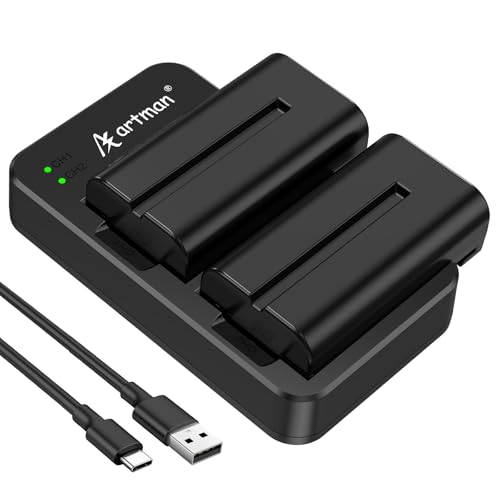 Artman NP-F550 Battery 2-Pack 2900mAh and USB Dual Charger for Sony NP F550 F570 F530 F330 F970 F960 F950 F930 F770 F750, CCD-SC55, TR516 TR716 TR818 TR910 TR917, LED Lights, Monitors, Camera Sliders