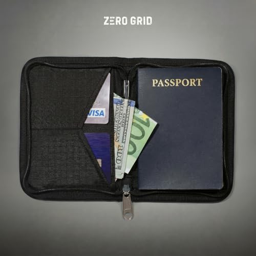 Image of Zero Grid RFID Passport Holder & Travel Wallet, Zippered Wallet for Men & Women, Fits Passport, Cards, Cash, Tickets, ID, Sim Card; Premium & Compact Travel Document Holder - Midnight Black