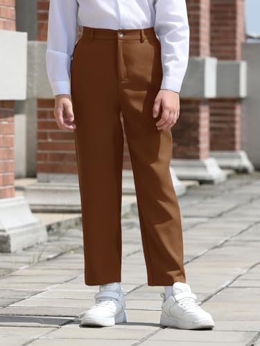 Haloumoning Boys Dress Pants Kids Elastic Waist Straight Leg Uniform Pants Casual Trousers with Pockets2