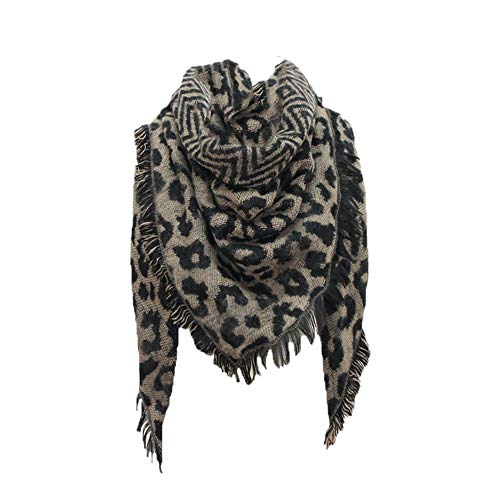 Uninevp Damen Schal übergroßer Leopard Muster Dreieckschal Warm Weich Quadratisch Deckenschal Schultertuch Herbstschal Winterschal XXL Oversized Halstuch Fransen Poncho Cape, Einheitsgröße Cover