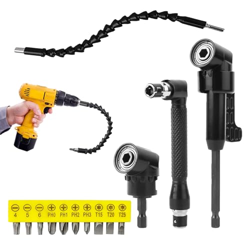 FxlStelrion 14 pezzi di attacco per cacciavite angolare a 105°, attacco angolare a 105° per avvitatore a batteria, estensione flessibile del trapano, gambo esagonale da 1/4 di pollice per garage