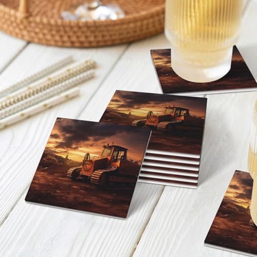 Dessous de verre en céramique Bulldozer lot de 6 avec support métal pour table - 5