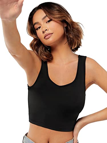 Women's Solid Square Neck Sleeveless Crop Top - Racerback Summer Tank Top, Casual Basic - View #9