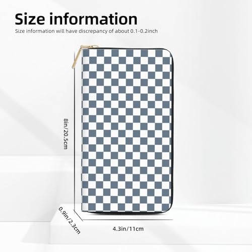 Leather Thin Slim Wallets for Women Men - Fashion Gray White Square Plaid Print Card Wallet Holder with Zipper2