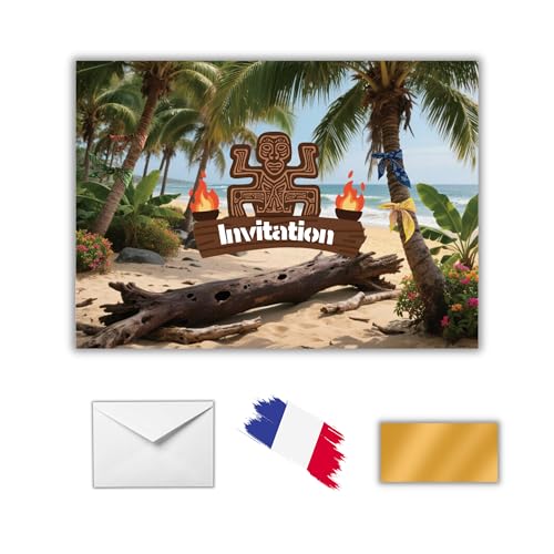EVTI 10 Cartes d’invitation anniversaire enfant, thème Koh Lanta aventure, invitations fête à gratter jungle survivant, garçon fille avec enveloppes