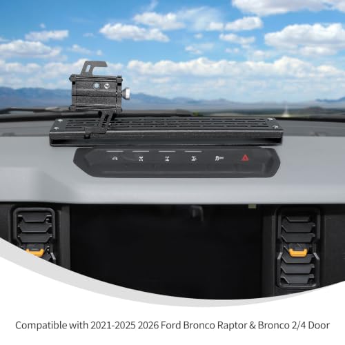 Image of Linskip Metal Dash Mount Phone Holder Compatible with 2021-2025 2026 Ford Bronco Raptor & Bronco 2 /4 Door, Custom Fit Phone Mount Expansion Platform