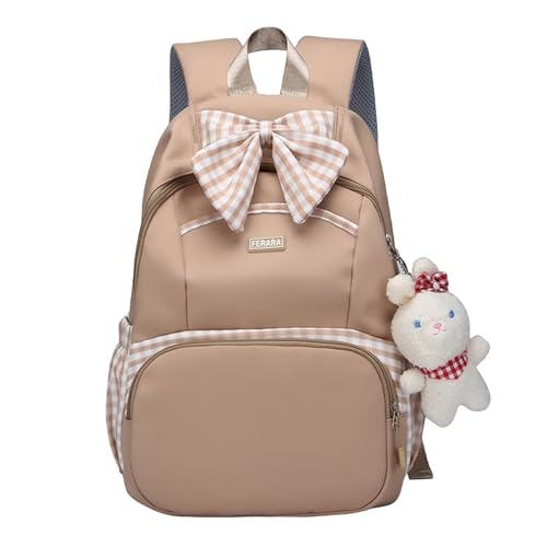 Mochila Kawaii com pingente fofo de 41,5 cm, bolsa para laptop, casual, leve, mochila de viagem, Café, 430.00x300.00x140.00mm