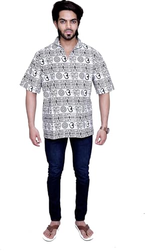 Image of THE MAKKI Trends - Om Printed Kurta for Men & Boys | Cotton Half Sleeve Mahadev Mahakal Kurta T-Shirt for Events, Festivals, and Religious Ceremonies (Regular)