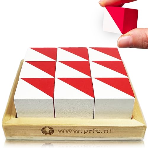 PrfcNL Blocs de test IQ : 9 cubes en bois blanc et rouge, 60 motifs, application mobile, idéal pour WISC, WAIS, préparation WPPSI, jouet cadeau STEM Montessori