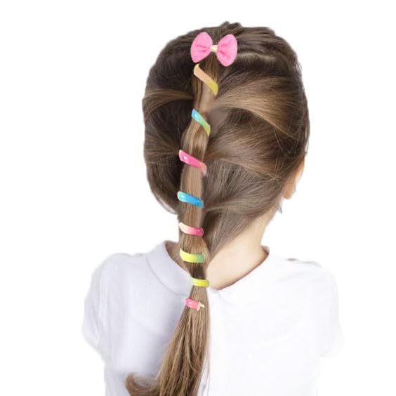 Miniatura 5 de 5 bandas para el pelo coloridas con alambre para teléfono, bandas trenzadas en espiral, lazos para el cabello con lazo de arco iris, lazos para el