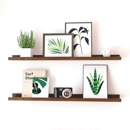 Image of Walnut Floating Shelves for Wall Decor, 36 in Shelf with Lip, 2 Set
