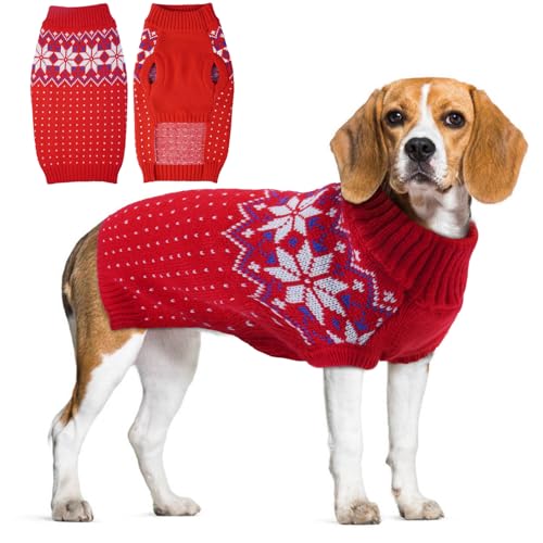 Red L Winter Warm Dog Jumper Sweater Costume Outfit Soft Coats Clothes for Medium Dogs,Red, L, Large