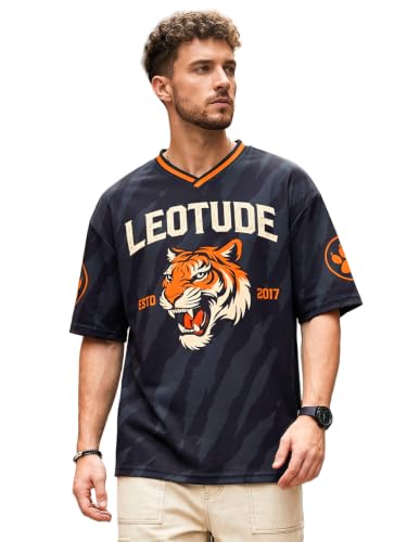 Image of LEOTUDE Men'S Tiger Graphic Printed Oversized T-Shirt | Bold Black Sports