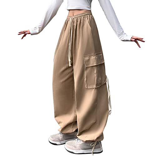Linsennia Y2k Parachute Broek Wijde Pijpen Cargo Broek Vrouwen Baggy Meisjes Cargo Broek Losse Fit Elastische Taille Streetwear - Afbeelding 6