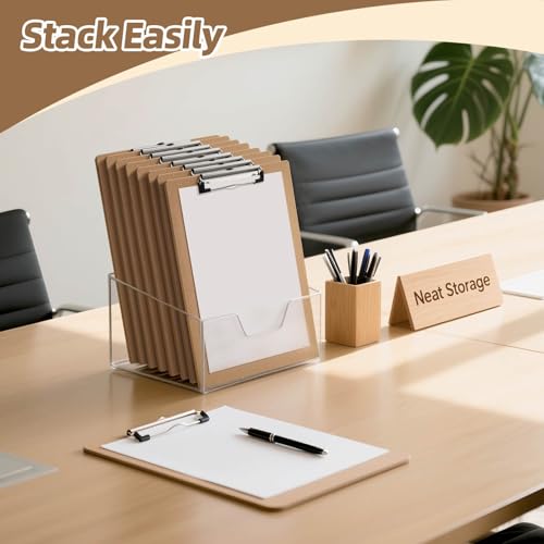 HappyHapi 16 Pack Clipboard 8.5 x 11 Letter Size Clip Boards Bulk, A4 Wooden Hardboard Office Clipboards Pack for Classroom, Work-Meetings, Brown