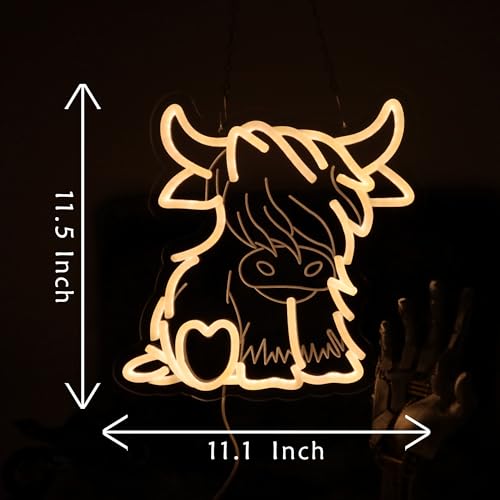 Image of Highland Cow Neon Sign, Cute LED Neon Light Sign for Wall Decor, Highland Cow LED Neon Light Sign for Bedroom, Living Room, Kids Room, Gift Neon Sign for Birthday Highland Cow Party Decorations