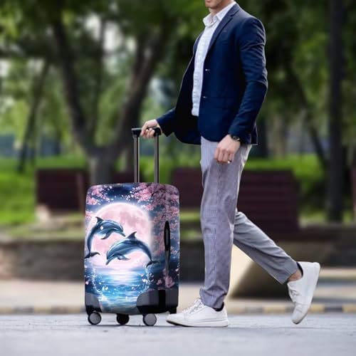 Image of Mumeson Moon Dolphin Travel Luggage Cover Suitcase Protector Smooth Zipper Elastic Luggage Baggage Protective Fit Suitcase 18,19,20,21 inch