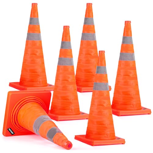 Image of BATTIFE 6 Pack 28 Inch Collapsible Traffic Cones, Orange Safety Cones