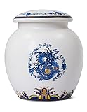 Dahlia White Porcelain Tea Canister for Loose Tea, Airtight Jingdezhen Tea Caddy, Dragon 650 ML