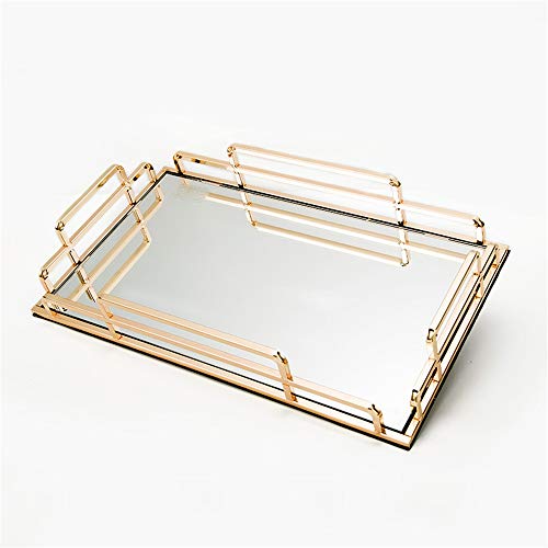 Preisvergleich Produktbild LERDBT Schmucktabletts Metall Rectangle Dekorative Couchtisch Parfüm Wohnzimmer Küche Serviertablett Schönes modernes Elegantes Gold für Hochzeit und Hause Dekoration (Color : Gold, Size : 35x20x6cm)