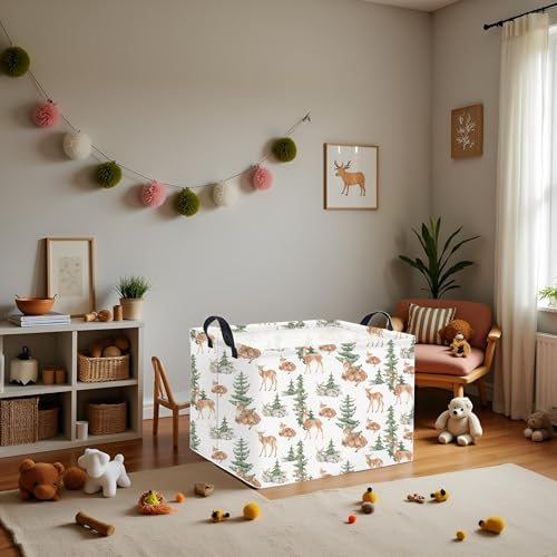 Image of Rectangular Baby Girl Basket Kids Baby Storage Basket Toy Storage Bin Organizer Box Room Decor(Forest Deer)