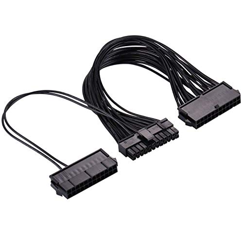 SaiRetail.Com 24Pin Power Supply Synchronizer Male to Female ATX Mining 30cm 24 Pin Dual PSU Extension Cable for Computer Adaptor for Mining (Black)-image-32