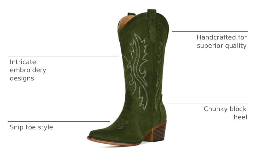 Image of IUV Cowboy Boots For Women Western Cowgirl Boots Mid Calf Snip Toe | Chunky Heel Ideal for low insteps