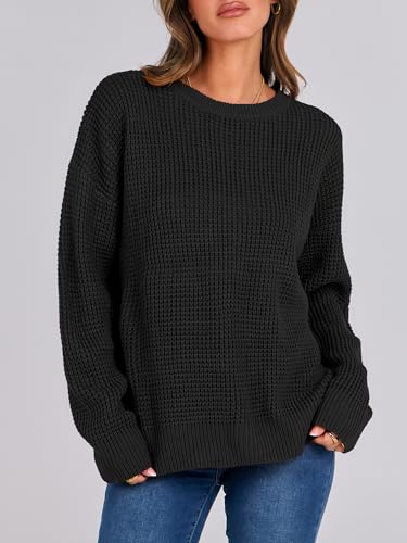 ANRABESS Womens Long Sleeve Oversized Casual Loose Fit Crewneck Waffle Knit Cozy Pullover Sweaters 2025 Fall Fashion3