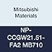 Mitsubishi Materials NP-CCGW21.51-FA2 MB710 CBN CC Type Petit Tip Positive Turning Insert with Hole, Rhombic 80?, Grade MB710, FA Honing/No Wiper, 2 Tip, 0.016" Corner Radius
