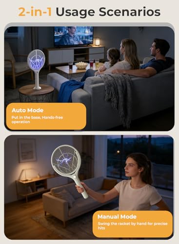 Image of YISSVIC Electric Fly Swatter Bug Zapper Racket 2 in 1 Mosquito Killer with Stand Rechargeable 1800mAh for Indoor Home Backyard Patio Camping