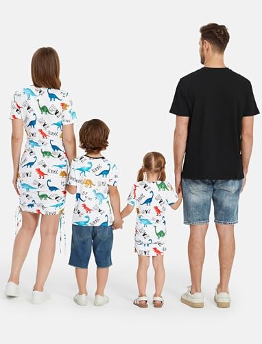 Image of PATPAT Matching Family Outfits Mommy and Me Summer Outfits Short Sleeve Bodycon Dresses and T-Shirts