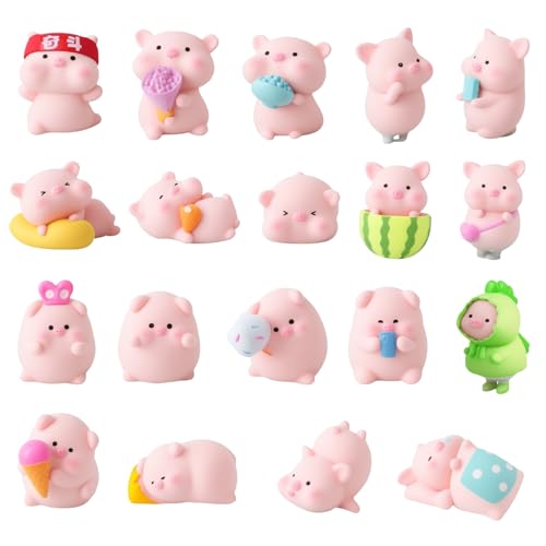 19 Stück Glücksschwein Figuren als Glücksbringer 2026 - Niedliche Mini Schweinchen Deko für Neujahr Party & Tortendeko - Lustige Silvester Glücksbringer Figuren Set als Geschenk & Tischdeko (Rosa)
