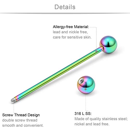 SCERRING 9PCS 14G Stainless Steel Industrial Barbell Cartilage Helix Conch Earring Body Piercing Jewelry 1 1/2Inch(38mm) Heart Arrow Screw Balls for Women Men2