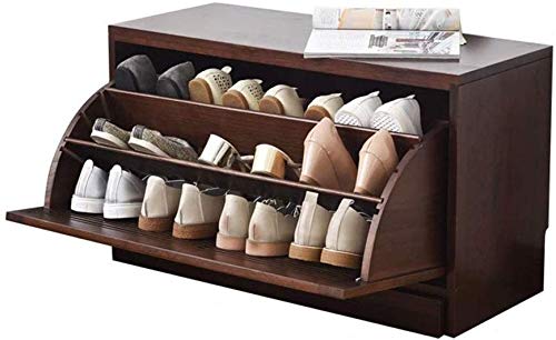 YLCJ Zapatero de Madera Maciza Entrada Simple y Moderna Caja de Zapatos de Roble Cubeta Delgada de Alta Capacidad Cubo basculante Vestuarios (Color: Marrón)