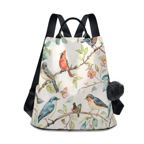 Image of Birds Spring Leaves Women Backpack Purse Anti-theft Casual Shoulder Bag Fashion Ladies Bags