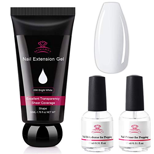 Makartt White Poly Nail Gel Bundle with Nail Dehydrator and Nail Primer Kit, White Nail Gel 50ML, Nail Dehydrator Protein Bonder Primer Liquid