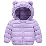 AIWUHE Baby Puffer Jacket Hooded Light Winter Coats Bear Ears Zipper Up Down Coats Outwear for Toddler Boys Girls Purple 12-18 Months 90
