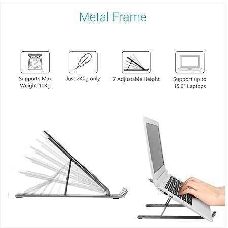Image of Speny 6 Angles Adjustable Aluminum Ergonomic Foldable Portable Tabletop Laptop /Desktop Riser Stand Holder Compatible for MacBook, HP, Dell, Lenovo & All Other Notebook (Silver)
