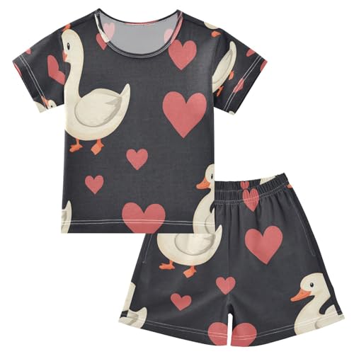 senya Short Sleeve Pajamas Sets Summer Cotton Sleepwear Duck Pink Love