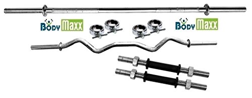 Image of Body Maxx 4 Feet Plain & 3 Feet Curl Rod & Locks with Dumbbell Rods