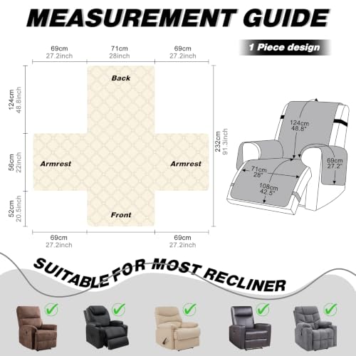 Image of TAOCOCO 100% Waterproof Recliner Chair Covers Reversible 28 inch, Black