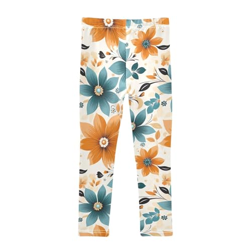 Girls' Leggings Flowers Floral Orange Blue Kids Yoga Tights Pants 1 Pack 208514522
