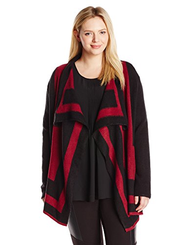 NY Collection Women's Plus-Size Long-Sleeve Open Front Intarsia Cardigan Sweater