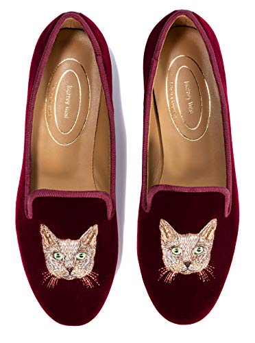 Image of Journey West Women's Velvet Loafer Flat with Embroidery Velvet Slippers