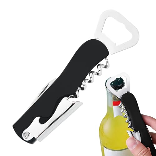 Confezione da 2 cavatappi a leva in acciaio inox 4 in 1 per apribottiglie a vite manuale per apribottiglie (nero)